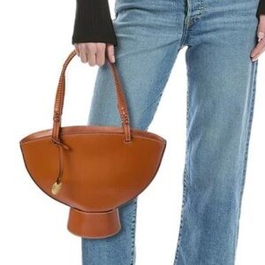 Staud Lantern Leather Shoulder Bag in Tan